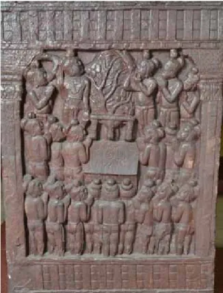 Figure 6. Relief showing figures performing a puja. Stupa 1 at Sanchi. Madhya Pradesh,  India