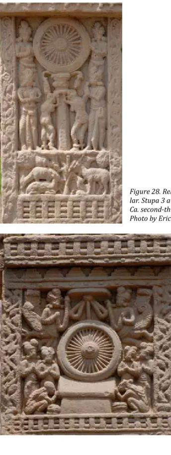 Figure 29. Relief showing  veneration of a wheel. Stupa  1 at Sanchi, Madhya Pradesh,  India