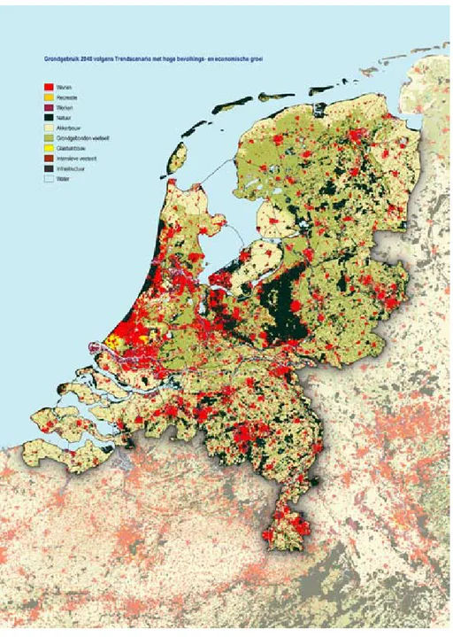 Figuur 6: Trendmatige ontwikkeling Nederland 2000-2040 bij hoge ruimtedruk Bron: mnp 2007