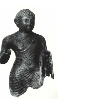 Fig. 9. Buddha, Found in the Celebes, Indonesia, Bronze, Sixth-Seventh Century,  H: 75 cm., National Museum, Jakarta, (Photograph after von Schroeder 1990,  Pl