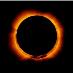 Figuur 1.19: Een spectaculaire foto van de ringvormige zonsverduistering van 4 januari 2011 gezien vanuit de ruimte met de Hinode satelliet.