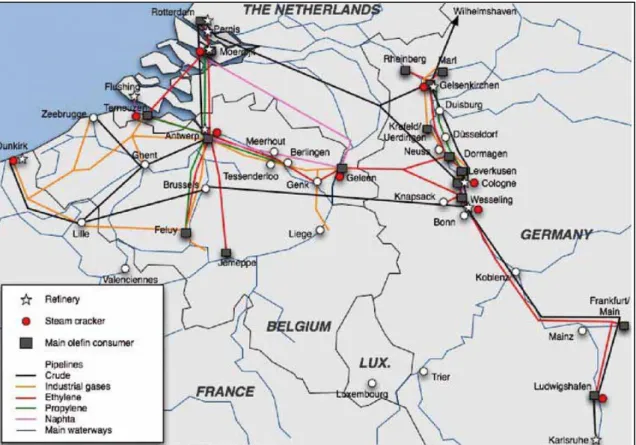 Figuur 4 Overzicht van de chemische verbindingen vanuit Rotterdam (EPCA, 2007) 