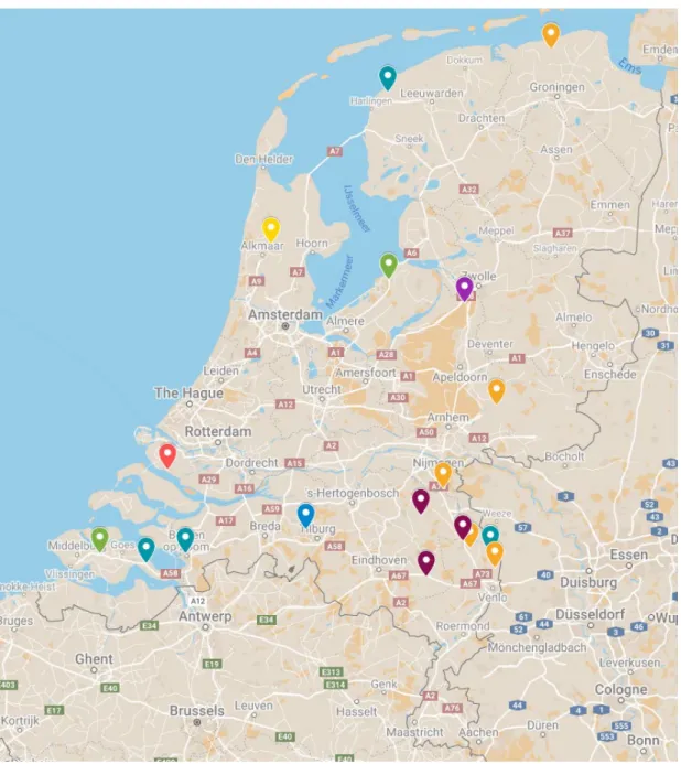Figure 1.1. Map of 18 major potato processing facilities in the Netherlands 