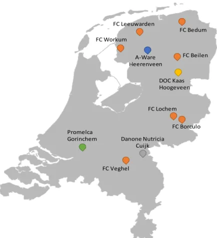 Figure 1 Locations of the EU ETS registered production facilities of the Dutch dairy  producers
