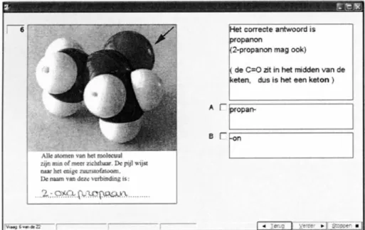 Figuur 2.  Voorbeeld van een scherm, waarin de leerling nagaat of een gegeven antwoord voldoet aan de criteria in experiment B