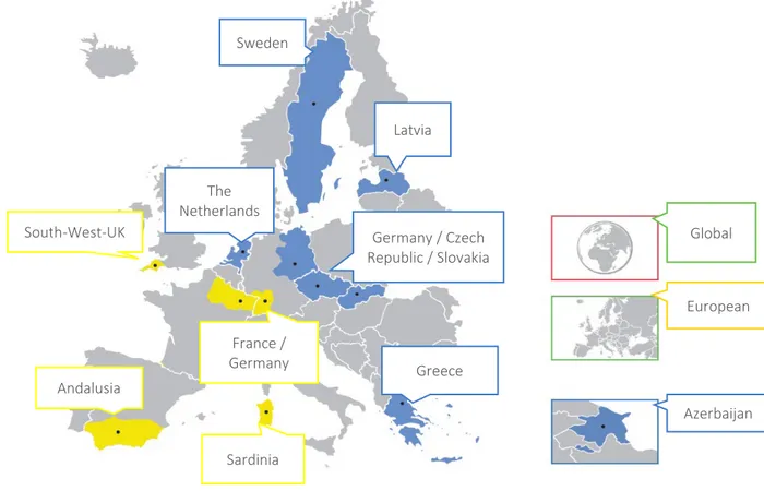 Figure 2.1. The twelve SIM4NEXUS case studies ranging from regional to global scale. 