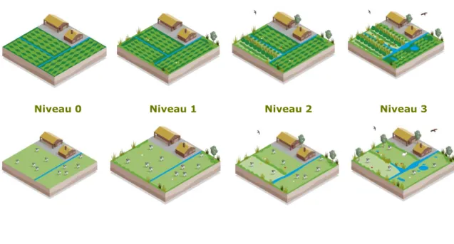 Figuur 1.1 Niveaus van natuurinclusiviteit voor akkerbouw- en melkveebedrijf 