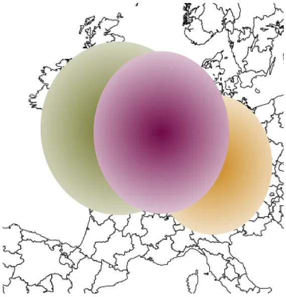 Illustration of how competitiveness is measured The map shows an illustrative example of the markets of: