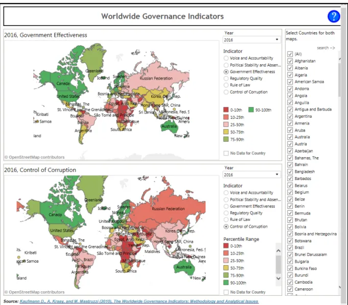Figure 2.4    Two governance indicators on a global scale for the year 2016. Data are taken from the  World Bank