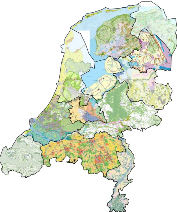 Figure 8. Maps assembled form the twelve Provincial vision plans (Provinciale ruimtelijke  structuurvisies) by the national advisor for landscape in 2015 