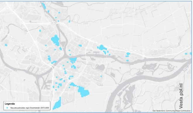 Figuur 3.1: Nieuwbouwlocaties in de regio Drechtsteden op basis van vastgestelde plannen zoals bekend  bij de provincie Zuid-Holland 25