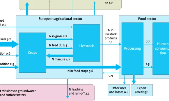 Figure S1 continued (C) Nitrogen flows in the EU agricultural and food system in  the case of the alternative diet with 50% reduction in consumption of meat, dairy and eggs in the High Prices Scenario (C)