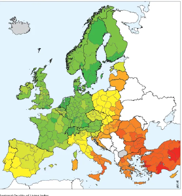 Figure 6 The Regional Quality of Living Index for European regions ranked on a  scale of 1 to 10 (in which 10 is the best score)