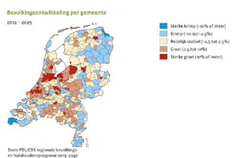 Figure  1.  Changes in population size per municipality in the Netherlands,  2012–2025  ii