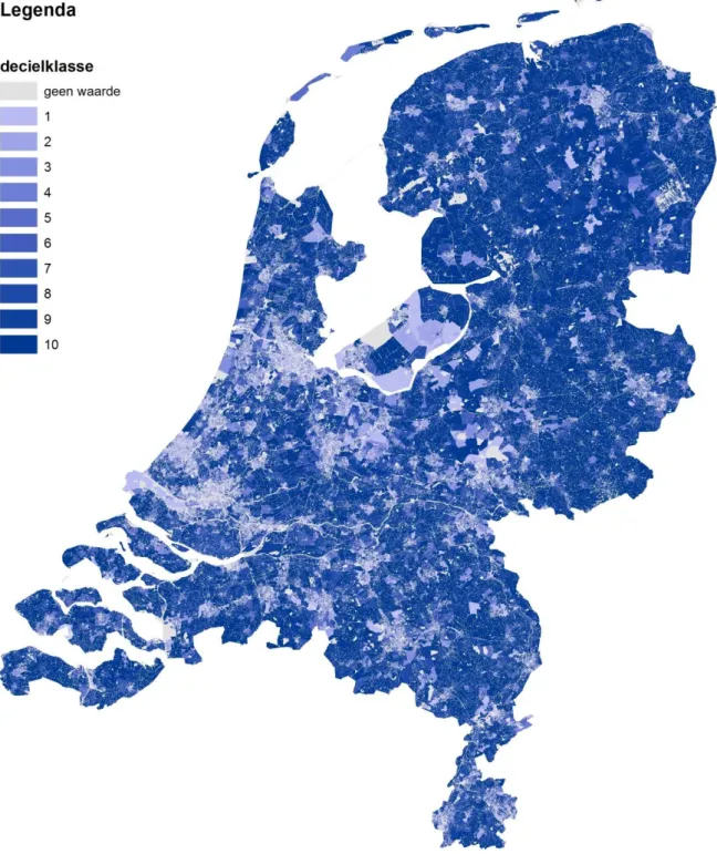 Figuur 2 Ruimtelijke verdeling van de jaarlijkse productie-vraag ratio (= jaarlijks opgewekte  hoeveelheid zonnestroom door opgesteld vermogen van 66 GWp ten opzichte van 