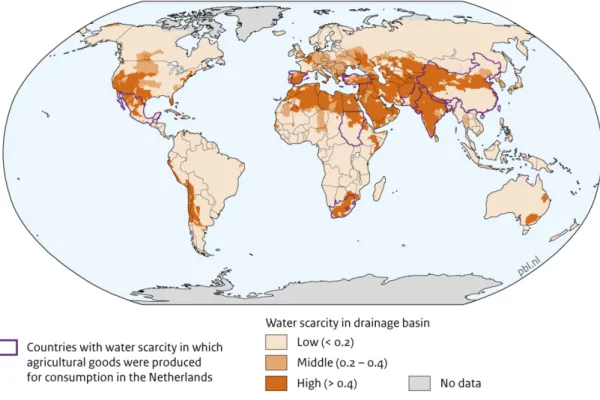 Figure 1. Agricultural goods with a large water footprint imported into the Netherlands from  countries with water scarcity (data from 1996 to 2005)