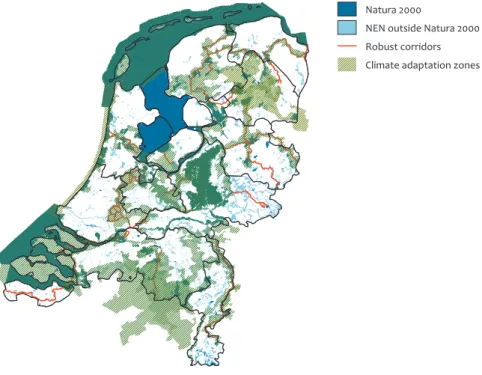 Figure 9 Natura 2000, NEN and robust corridors inside and outside climate adaptation zones