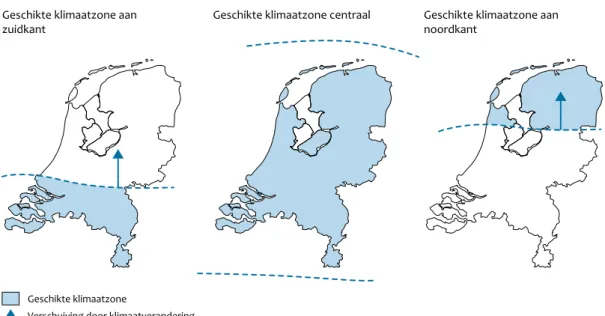 Figuur 1 Positie geschikte klimaatzones in Nederland