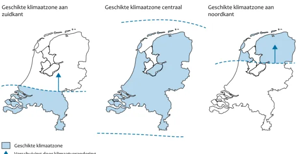 Figuur 2.3 Positie geschikte klimaatzones in Nederland