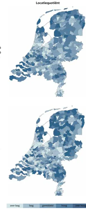 Figuur 1 laat zien dat de patronen van focus (specialisatie)  en massa (aandeel) voor dit cluster aanzienlijk verschillen