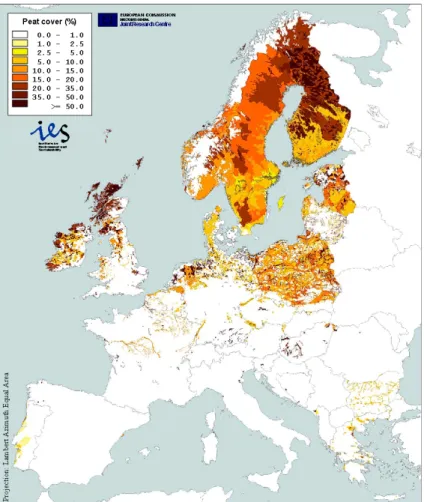 Figure 2   Peatland distribution in Europe (Montanarella et al., 2006) 