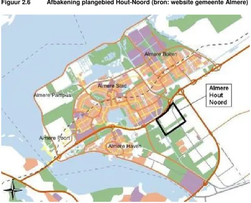 Figuur 2.6  Afbakening plangebied Hout-Noord (bron: website gemeente Almere) 