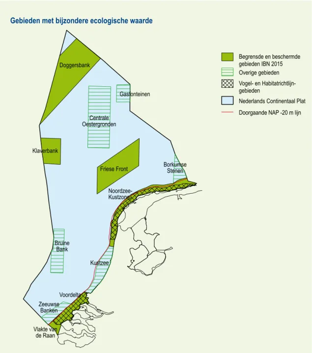 Figuur 2.3: Gebieden met bijzondere ecologische waarde op de Noordzee op kaart 12 van het  Integraal Beheerplan Noordzee