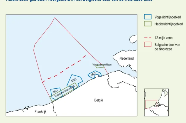 Figuur 2.5. Voorgenomen Natura 2000-gebieden in het Belgische deel van de Noordzee.   Bron: 