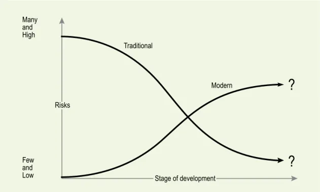 Figure 13  The risk transition: a shift from traditional to modern health risks, by level of  development (derived from Smith, 1997).