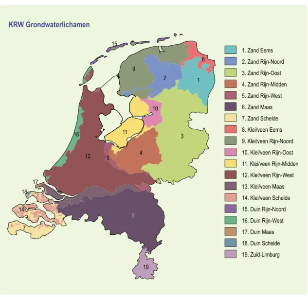 Figuur 2.3 Grondwaterlichamen in Nederland