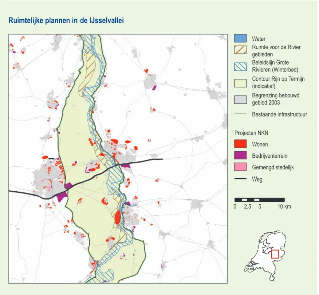 Figuur 6  Ruimtelijke plannen in de IJsselvallei.  Bron: NKN.