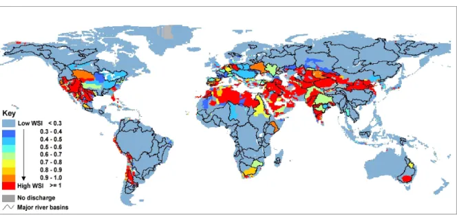 Figure 4.5  A map of the water stress indicator taking into account EWR .  Source: Smakthin et al., 2004