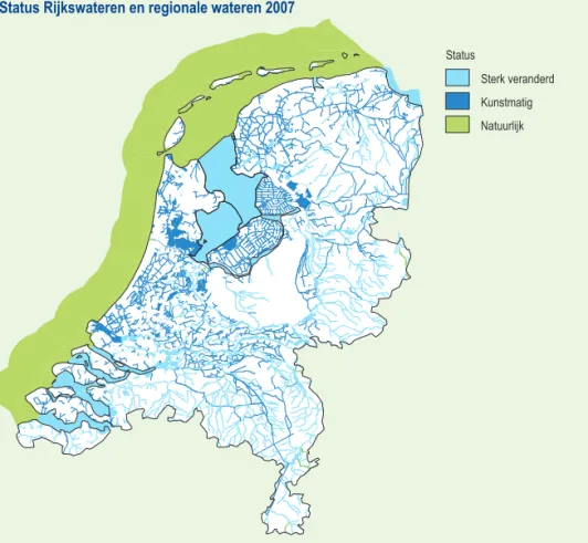 Figuur 2.2  Overzicht van natuurlijke, sterk veranderde en kunstmatige wateren   in Nederland