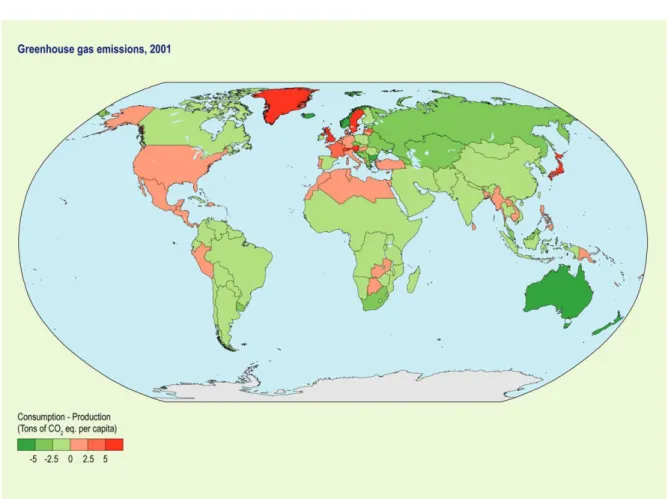 Figure 2.6   Difference between greenhouse gas emissions for consumption (incl. import) and  production (incl