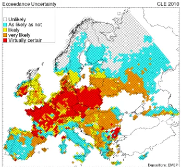 Figure 4-2. The likelihood that the Average Accumulated Exceedance of an EMEP grid cell exceeds zero, i.e.