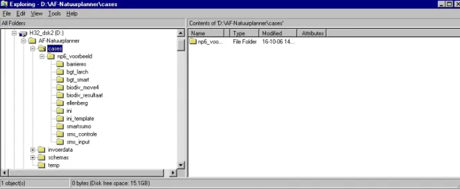 Figuur 6 Directory-structuur Natuurplanner in ArisFLow: cases en uitvoer 