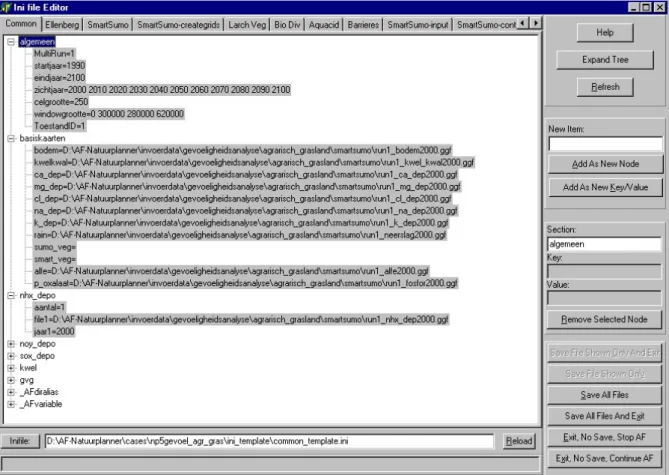 Figuur 11 Invoerscherm INIFILE-EDITOR: inifile SMART/SUMO 