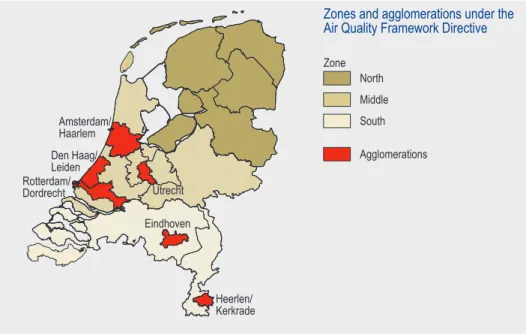 Figure 3.4  Division of the Netherlands into zones and agglomerations in accordance with the  Air Quality Framework Directive (Van Breugel and Buijsman, 2001).