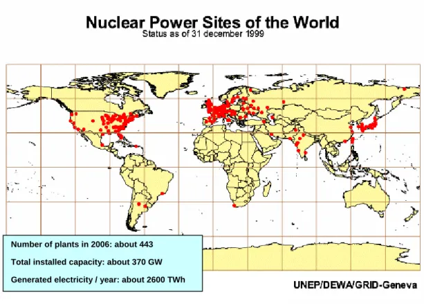 Figure 2.1: Nuclear power sites of the world ( Source: Turkenburg, 2006).