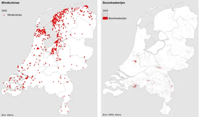 Figuur 2.3 Windturbines en boomkwekerijen  