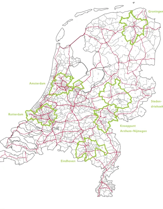 Figuur 1 toont de ligging van de zes regio’s binnen Nederland. De regio’s  Amsterdam en Rotterdam hebben een mainportfunctie