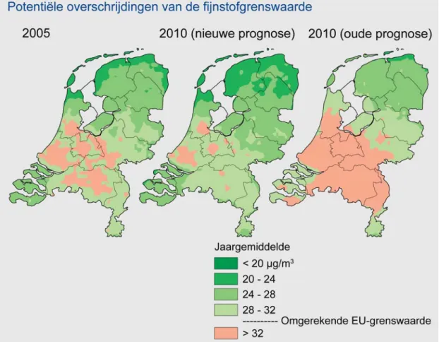 Figuur 5 Grootschalige achtergrondconcentraties van fijn stof aangevuld met een indicatie  van de lokale bijdrage