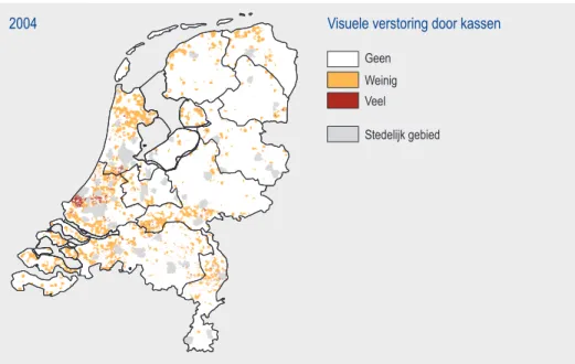 Figuur 2.6 Het gebied waarin overdag kassen zichtbaar zijn is bijna 45 keer groter dan het are- are-aal kassen.