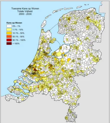 Figuur 7. Toename van de kans op  wonen door de ruimtevraag te delen  door het oppervlak van de postcode