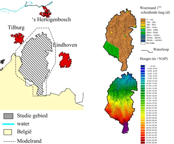 Figuur 3.1 Links een overzicht van de ligging van het studiegebied ‘Beerze-Reusel’,    