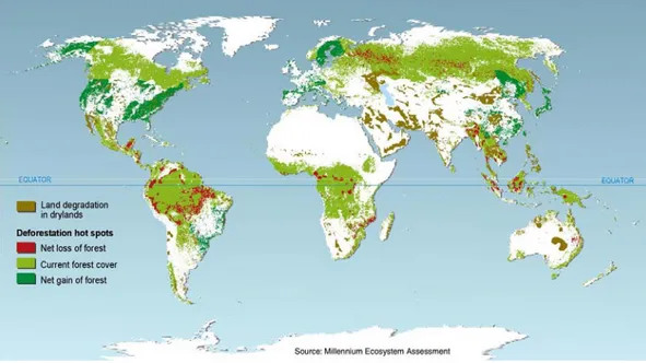 Figure 1.4. Locations Reported by Various Studies as Undergoing High Rates of  Land Cover Change in the Past Few Decades
