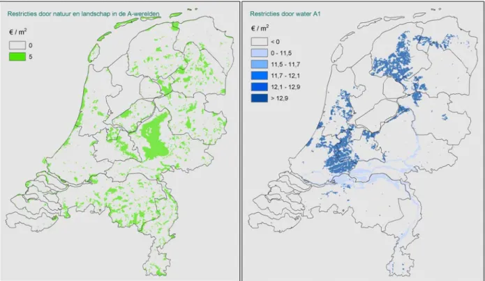 Figuur 3.5  Beperkingen voor verdere verstedelijking vanuit natuur en water in A1 