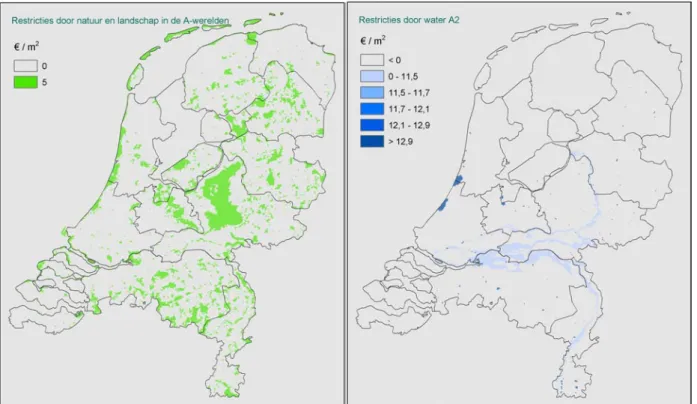 Figuur 3.10  Beperkingen voor verdere verstedelijking door natuur en water in A2 