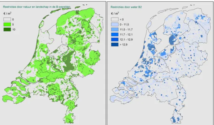 Figuur 3.20 Beperkingen voor verdere verstedelijking door natuur en water in B2 