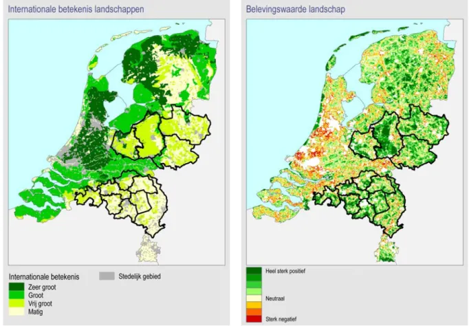 Figuur 2.6  Internationale betekenis en nationale belevingswaarde van het landschap binnen en buiten de  reconstructiegebieden